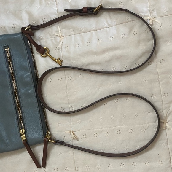 Fossil Fiona blue small crossbody. Cow hide leather. Man made trim. - Picture 13 of 16